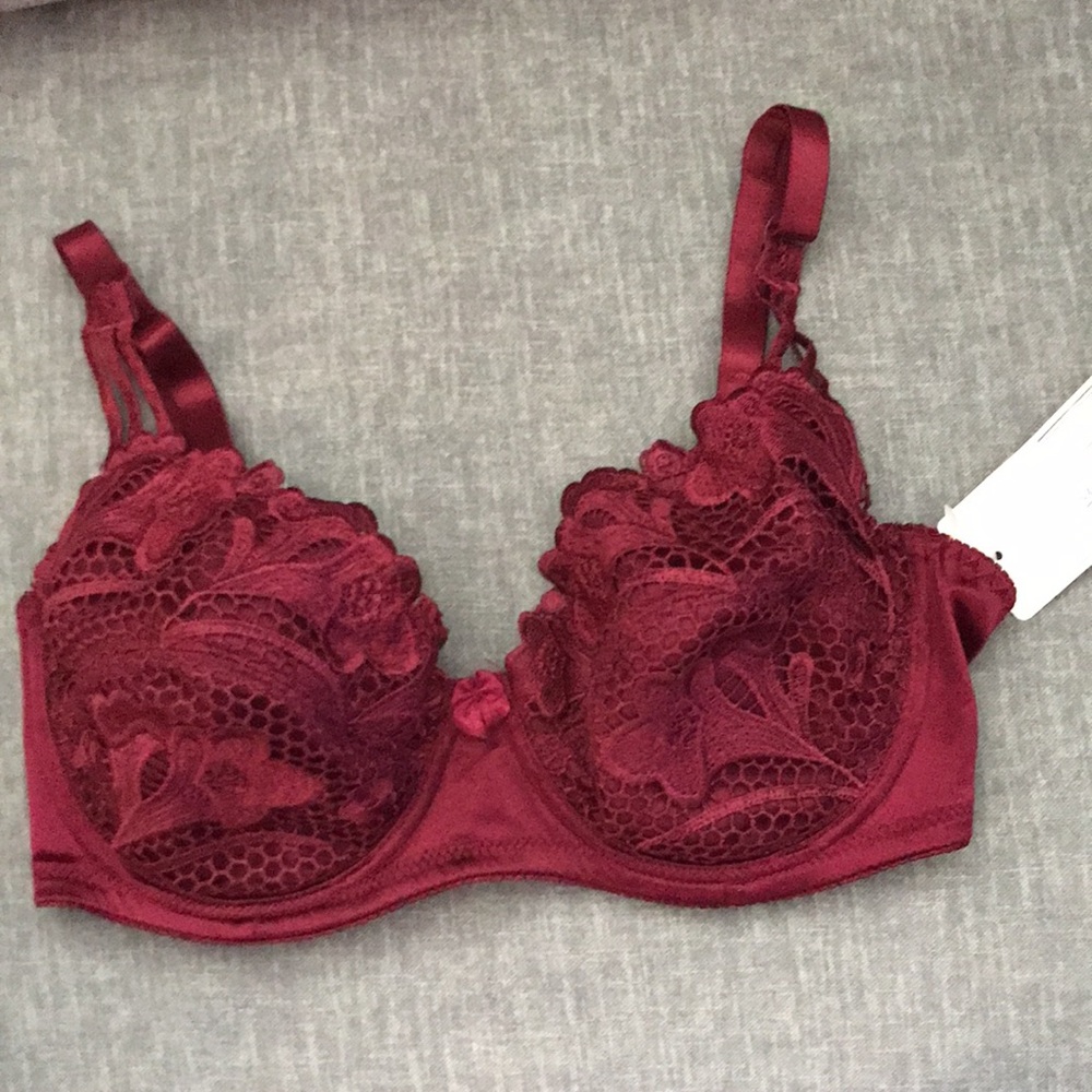 ❤️3X20 RENE ROFE Women Lace Embroidered Underwire Unlined Burgundy Bra |… - Picture 9 of 13